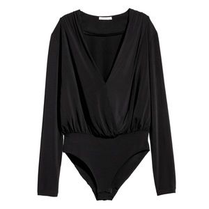 Black Cross Front Draped Bodysuit